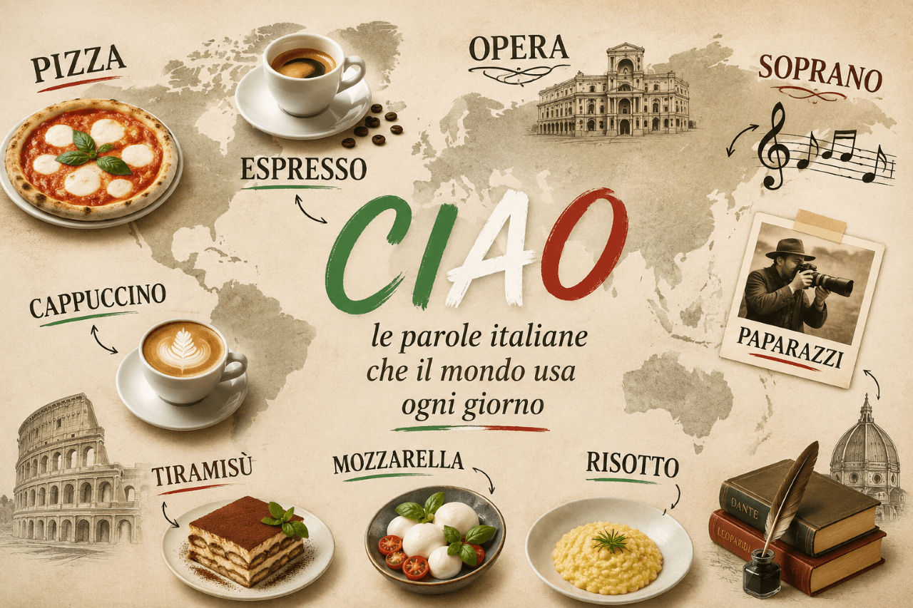 Le parole italiane come ciao, pizza ed espresso sono utilizzate ogni giorno in tutto il mondo.